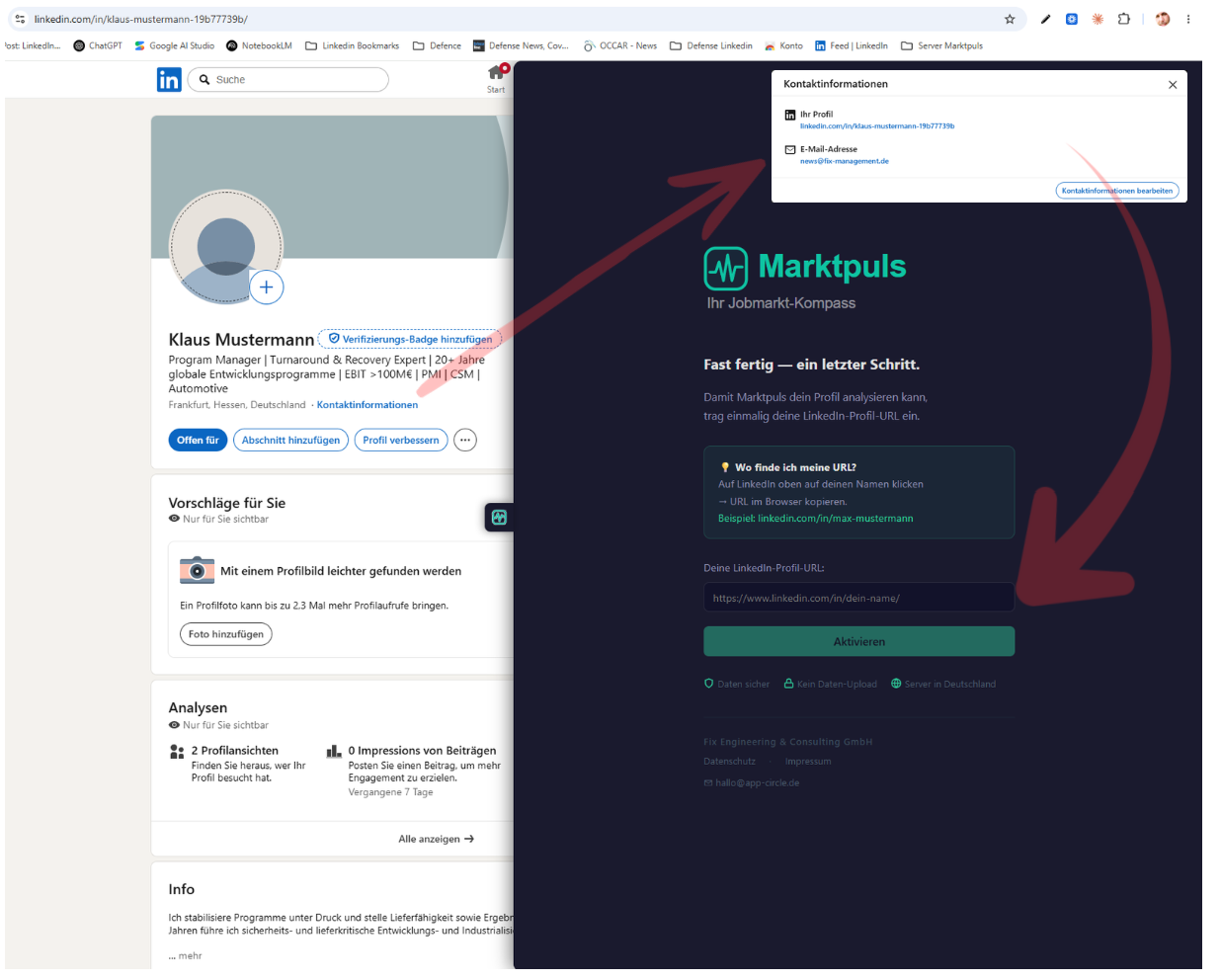 LinkedIn-URL einmalig eintragen